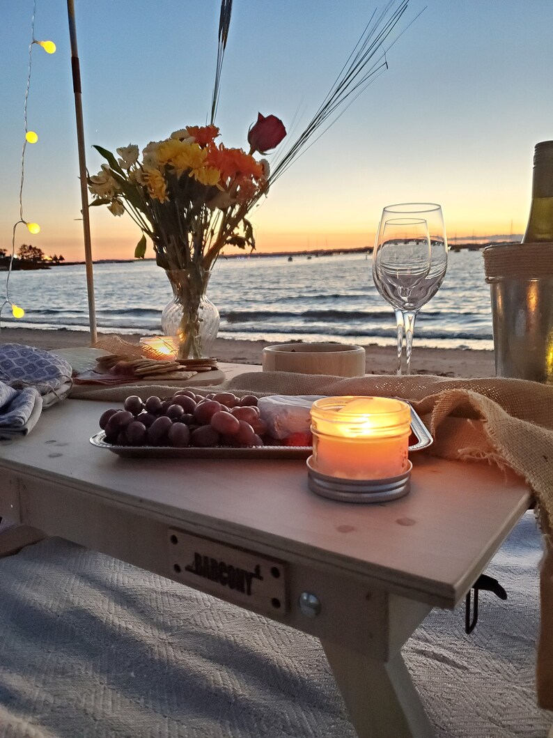 Luxury Wine Picnic Table Set/ Portable Case. Includes 2 Unbreakable Wine Glasses and Wine Opener. BARCONY SUNSET. Foldable boho picnic table image 8