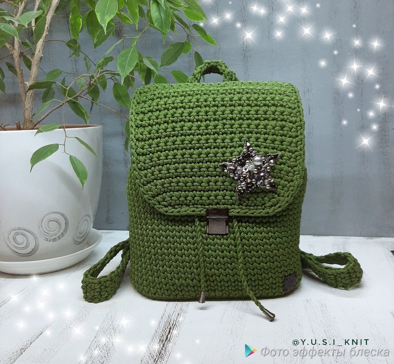 Knitted backpack with embroidery Etsy