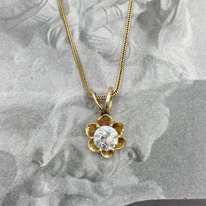 Beautiful Antique 14k Gold Buttercup Set 1ct Solitaire Old Mine 18&quot;L Diamond Drop Necklace