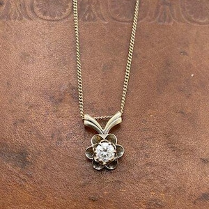Antique 14k White Gold .25ct Diamond Buttercup 18&quot; Necklace