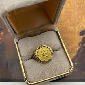 14k Gold Bezel Set c.1849 US 1 Liberty Head Coin Ring