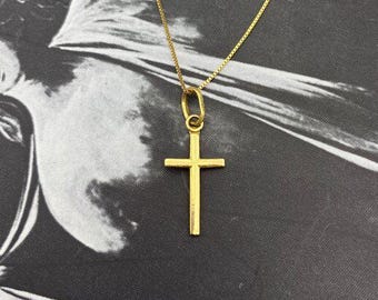 18k Gold Simple Every Day Dainty Cross Necklace 18"L