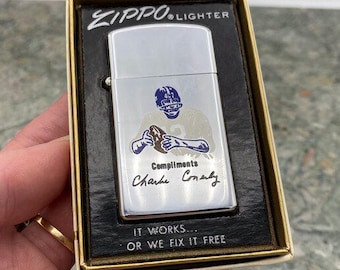 Vintage c.1974 Rare Slim Chrome "Zippo" Lighter NY Giants #42 Charlie Conerly NFL Football Collectible