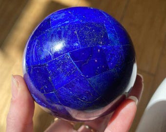Large Lapis Gem Inlay Sphere Decorative Piece + Box