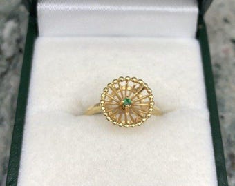 14k Gold Basket Ring + Dainty Emerald Center