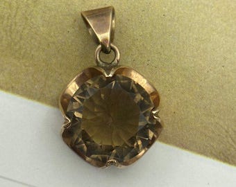 Vintage Mid Century c.1950s/60s 14k Rose Gold Natural Smoky Quartz Buttercup Pendant