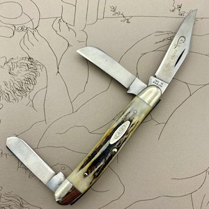 Vintage c.1976 CASE XX No.5347 &quot;Stockman&quot; Razor Edge Bone Handle 3 Blade Pocket Knife