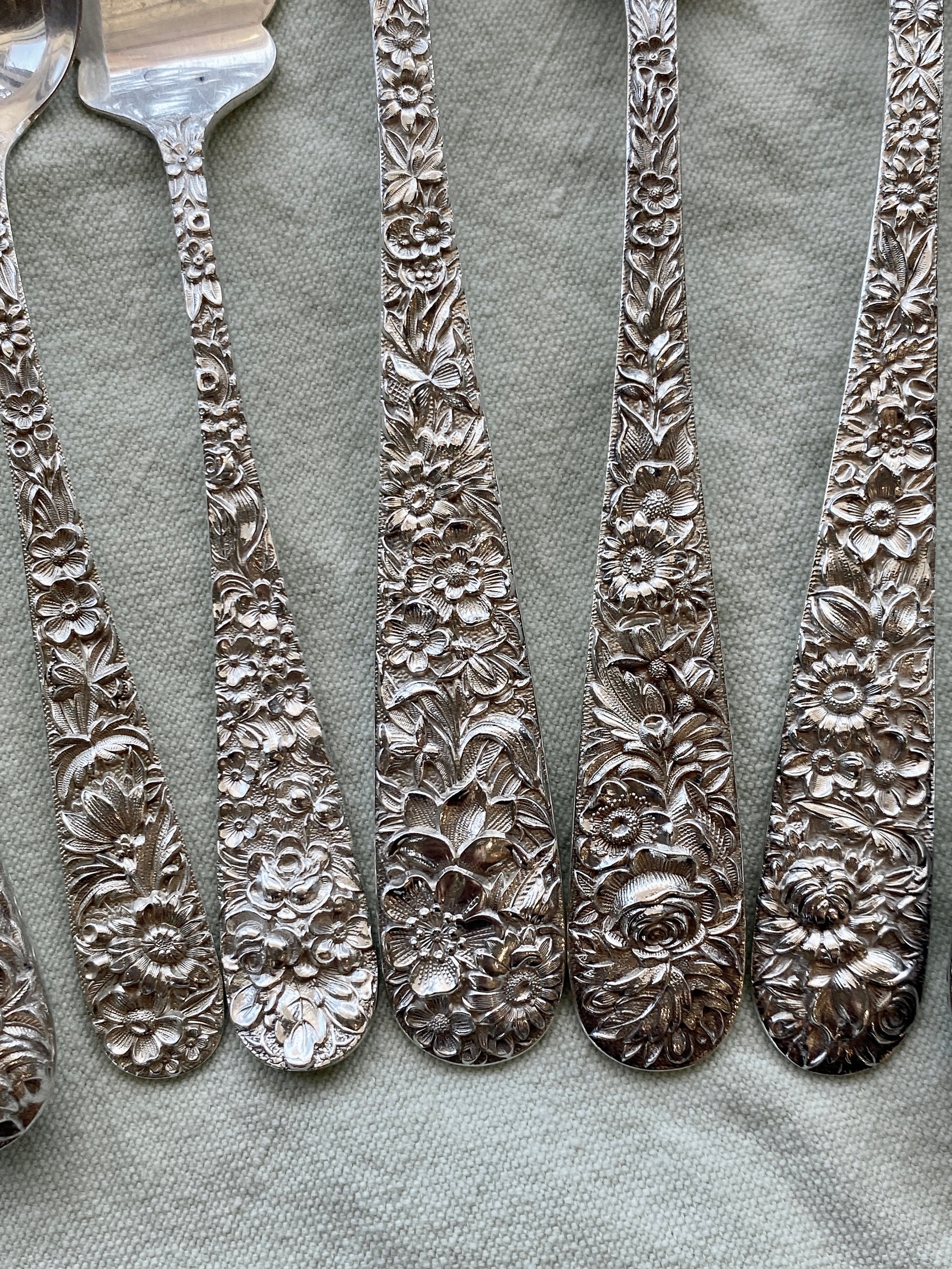 7 Piece “S. Kirk & Son” Sterling Silver Floral Reprousse