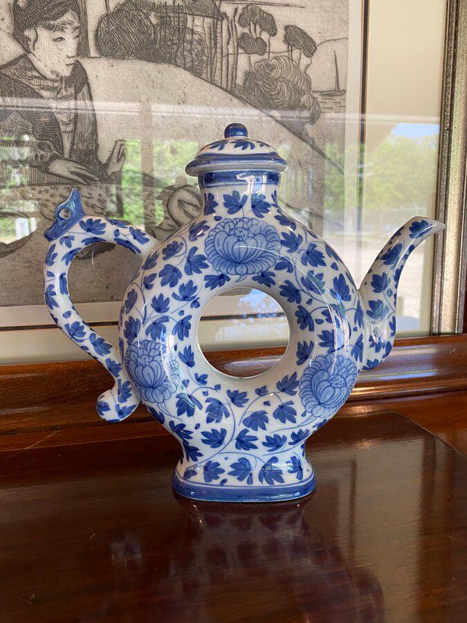 Striking Vintage Thai Blue + White Hollowed Center Porcelain