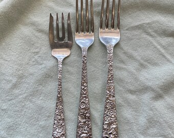 7 Piece “S. Kirk & Son” Sterling Silver Floral Reprousse Place 