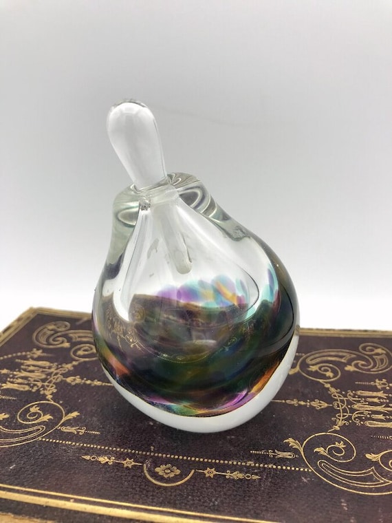 Fire Island Art Glass Oil Slick Pear Perfume Bottl