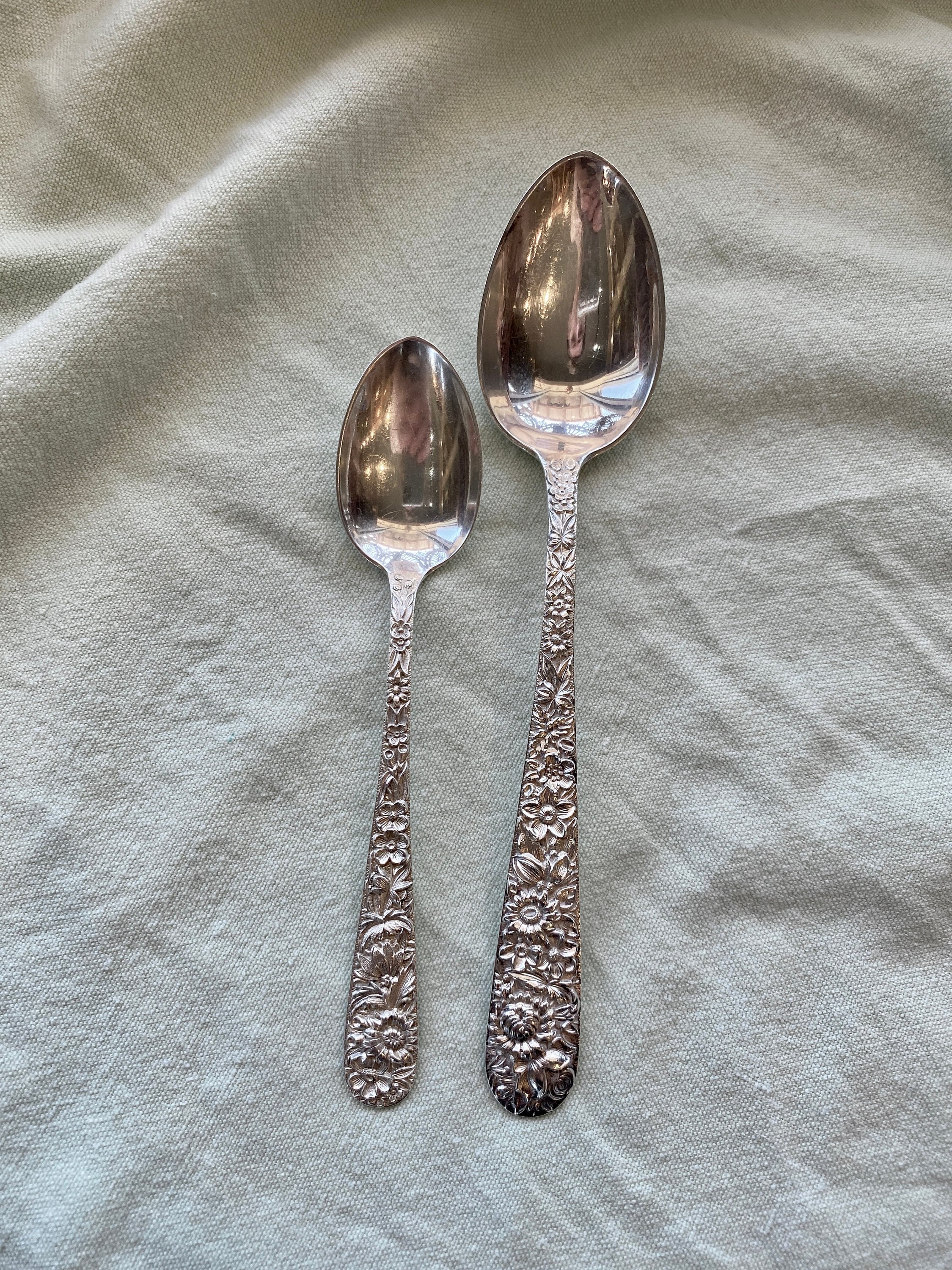 7 Piece “S. Kirk & Son” Sterling Silver Floral Reprousse Place