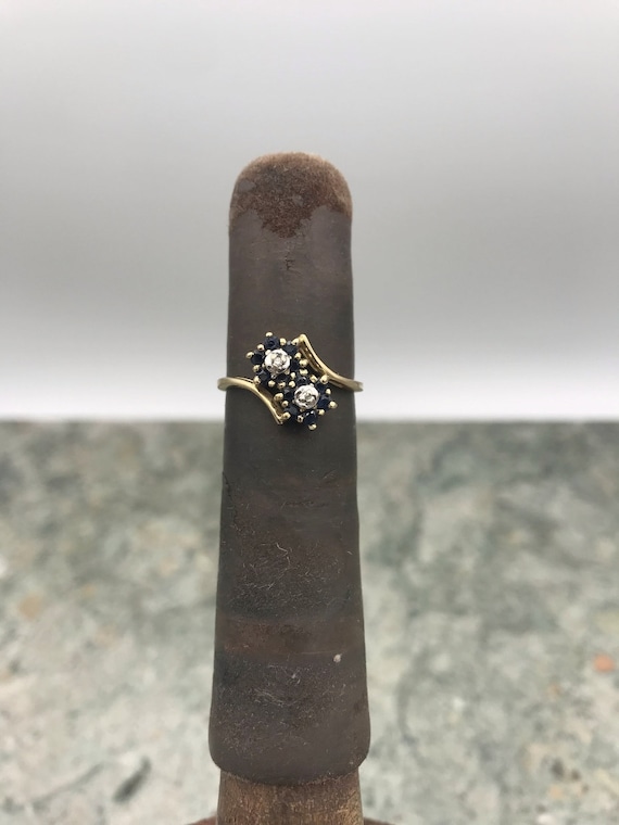 10k Sapphire Flower Diamond Rosette Bypass Ring