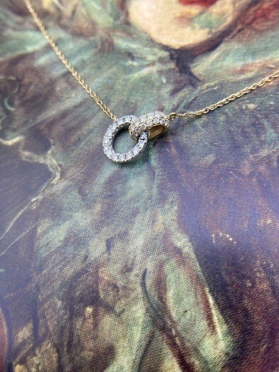 14k Dual Gold Interlocking Loop Pave Diamond Drop… - image 6