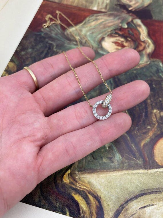 14k Dual Gold Interlocking Loop Pave Diamond Drop… - image 7