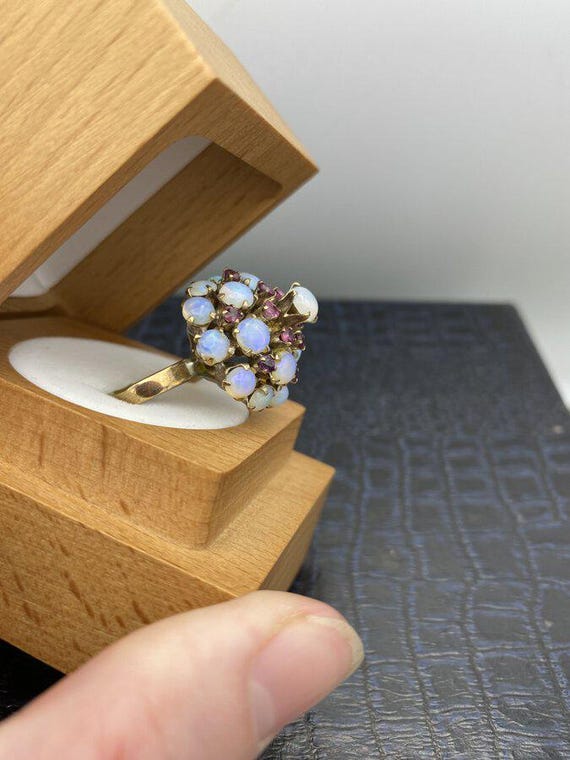 Antique 10k Gold Ruby + Opal Bombe Ring - image 4