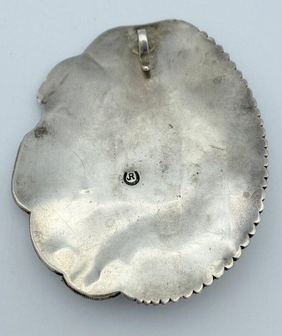 Giant Navajo Handmade Concho Turquoise Pendant - image 2