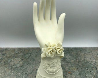 Bisque Porcelain Hand w Cameo + Garland