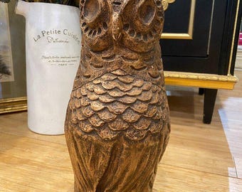 Vintage 1970s "Westchester" Handmade Plaster Owl Sculpture