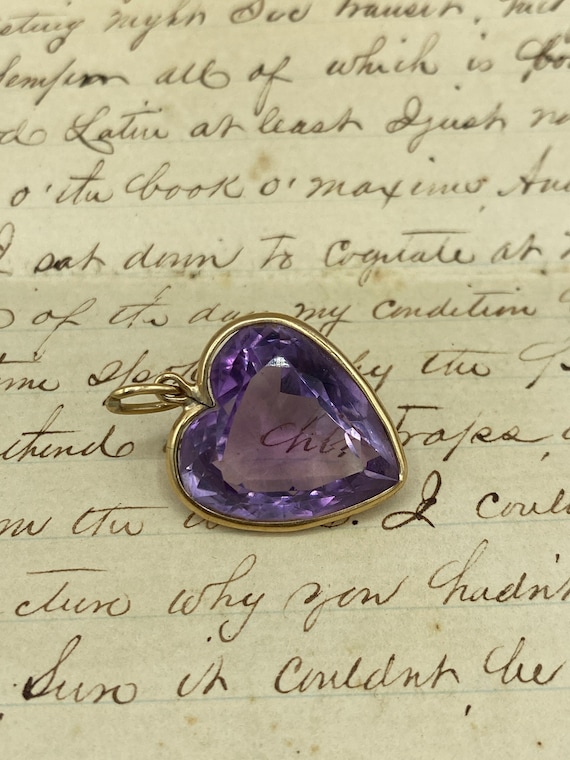 Antique 14k Gold Natural Amethyst Faceted Heart Pe