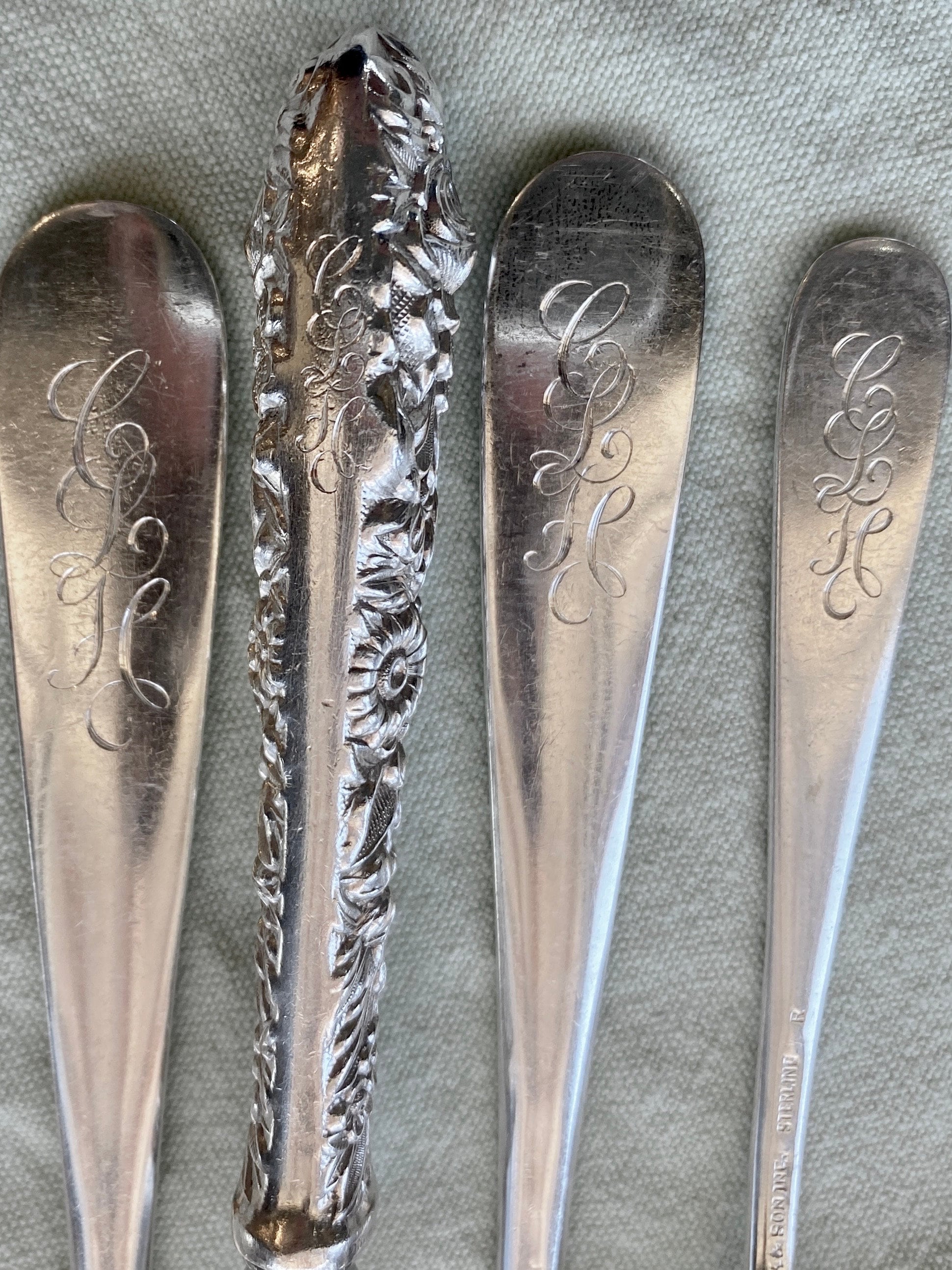 7 Piece “S. Kirk & Son” Sterling Silver Floral Reprousse Place