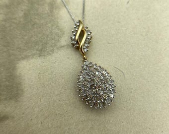 10k Dual Gold Diamond Cluster Drop Bail 18"L Necklace