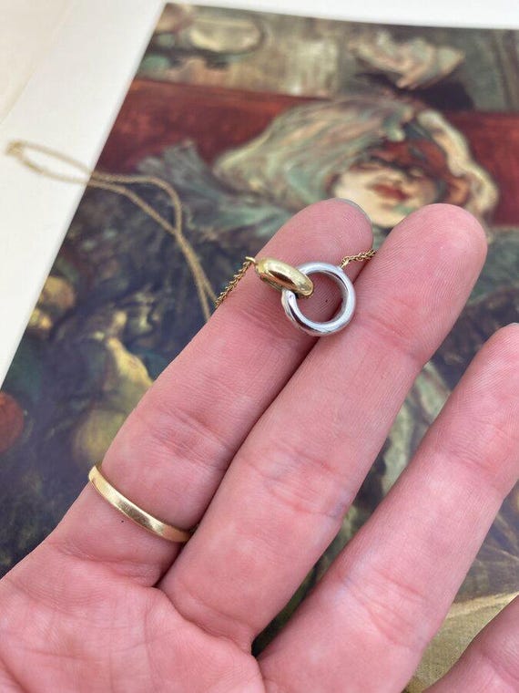 14k Dual Gold Interlocking Loop Pave Diamond Drop… - image 5