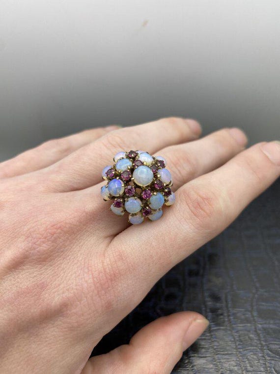 Antique 10k Gold Ruby + Opal Bombe Ring - image 6
