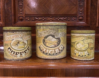 Vintage Nesting Kitchen Tins w Great Patina