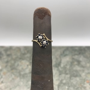 10k Sapphire Flower Diamond Rosette Bypass Ring