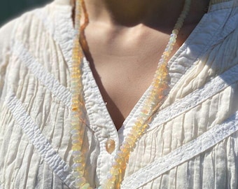 Impeccable Australian Opal Polished Free Form 24"L Bead Strand Necklace + 14k Gold Clasp