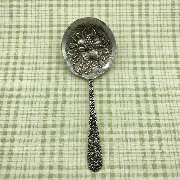 S. Kirk and Sons Sterling Silver Repousse Bon Bon + Nut Spoon w Detailed Center Bowl