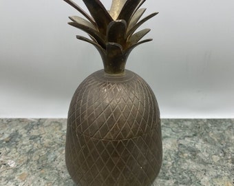 Vintage Mid Century Brass Pineapple Candlestick + Jar