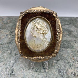 Antique Gold Filled Velvet Mother of Pearl Cameo Frame
