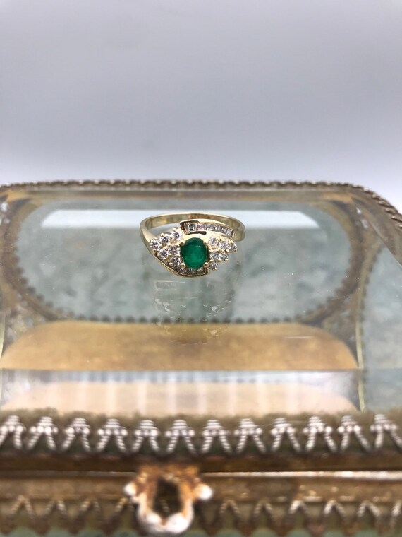 14k Gold .4ct Emerald + Diamond "Eye" Ring