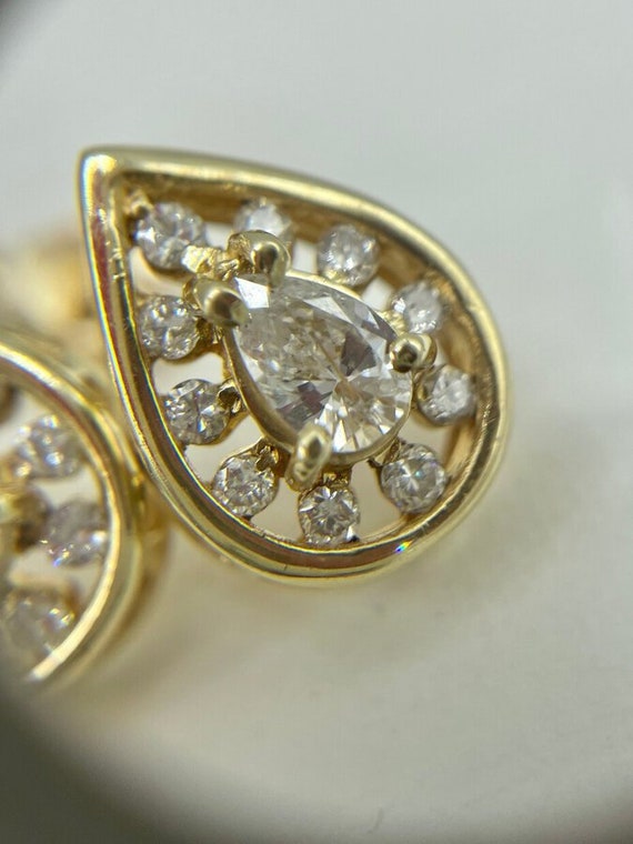★VINTAGE HOLLYWOOD★ [14K Gold] Bezel Pair Cut Earrings_VH2 Vintage 14k Gold Teardrop 1.6ctw Pear Cut Diamond Stud