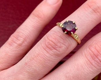 14k Gold Antique Late c.1800s Victorian Rubellite Tourmaline Solitaire Ring w Faint Orange Blossom Shoulders