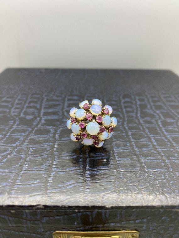 Antique 10k Gold Ruby + Opal Bombe Ring - image 5