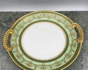 Antique Limoges France Porcelain Gilt + Money Green Presidential Dinner Plate