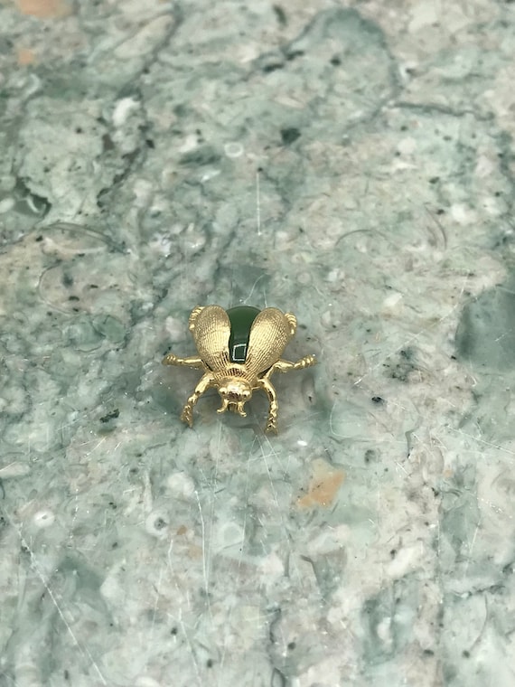 Tiny Vintage 14k Gold + Jade Lady Bug/Beetle Pin