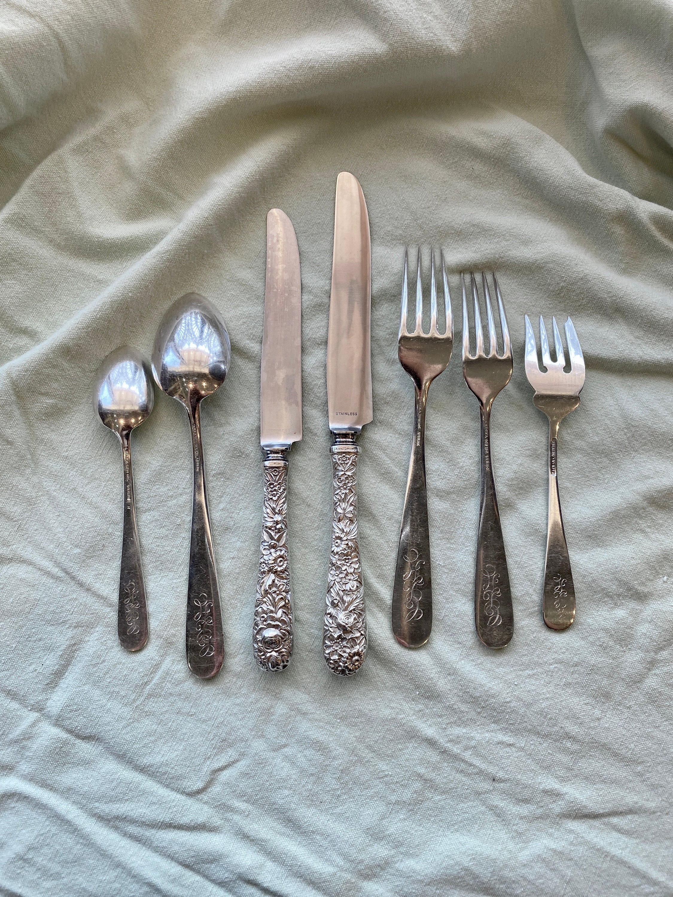 7 Piece “S. Kirk & Son” Sterling Silver Floral Reprousse