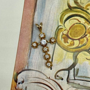 Antique .62ctw Diamond Buttercup Setting 1.25 inch Cross Drop Pendant
