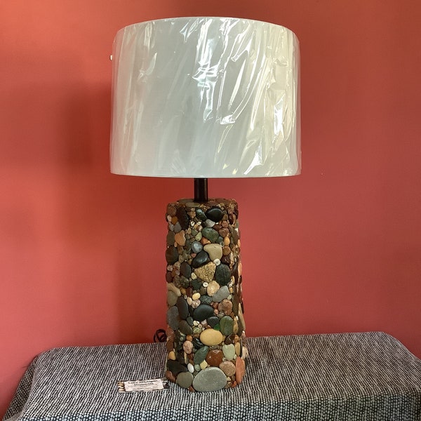 Beach Stone Lamp 24" (with Shade), Stone Lamp, Michigan Stone Table Lamp, Large Stone Lamp, Beach Lover's Lamp, Handcrafted Lakehouse Lamp