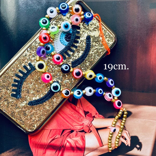 Phone Strap Beads! Occhio turco. Occhio di Allah. Evil Eye. Collana Lunga, Bracciale Porta cellulare.Handmade in Italy