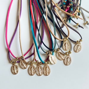 Mary Choker. Necklace/Choker cord/long/double turn with miraculous Madonna medal. Holy. Handmade in Italy!