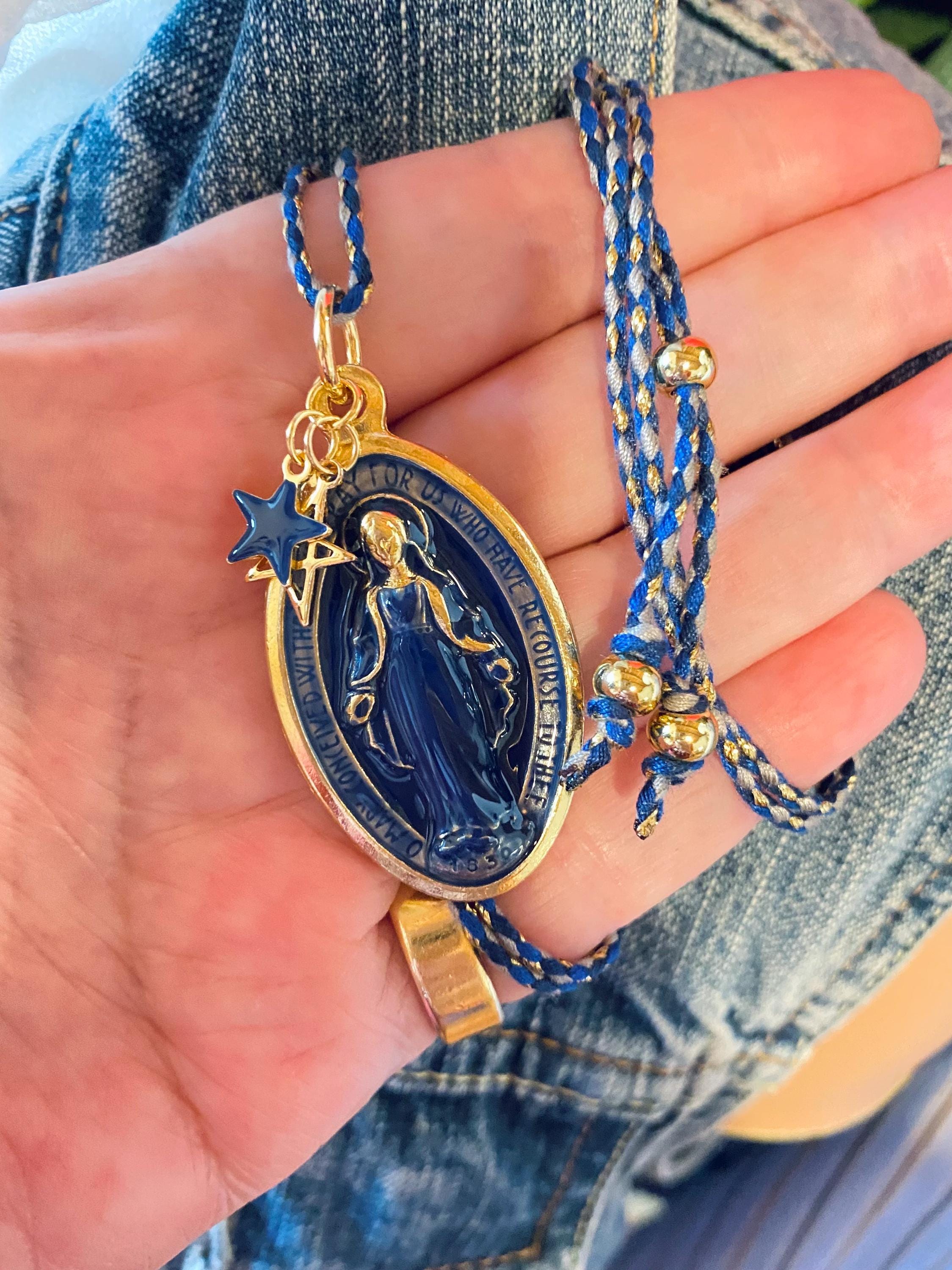 My Big Holy Mary Blue! Collana Lunga Con Grande Medaglia Madonna Miracolosa, Dipinta A Mano! Handmade In Italy! - Italia - Foto 4