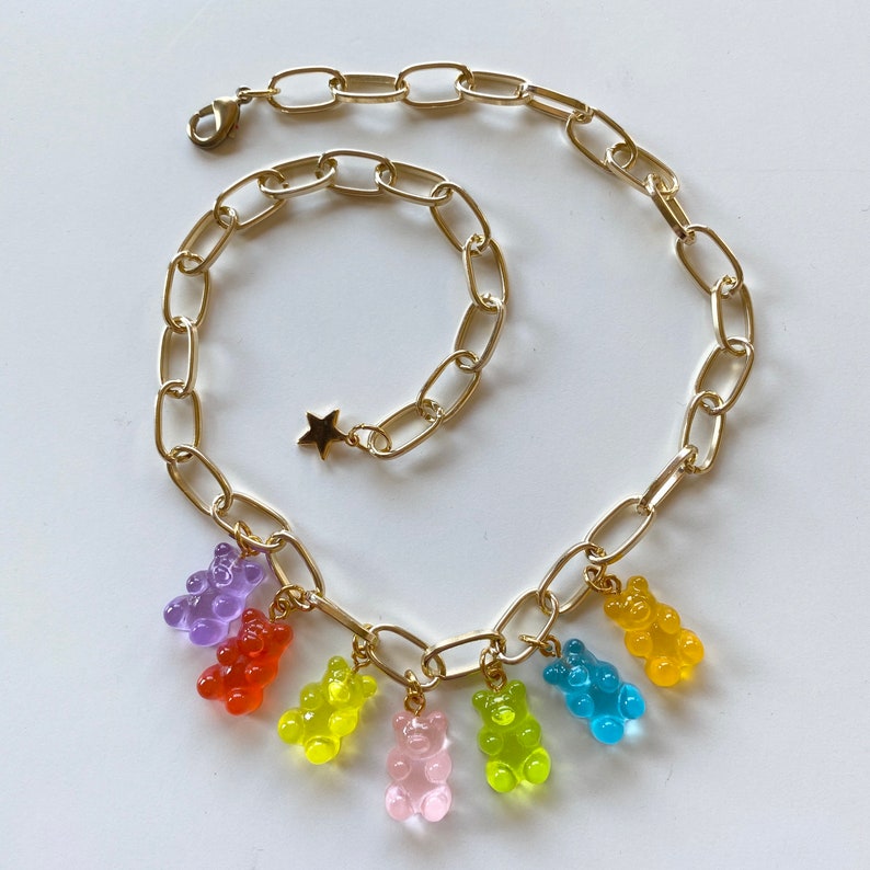 GummyBears Collanina Gummy Bear necklace Gold chain bears | Etsy
