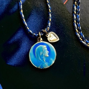 My Blue Mary! Necklace with Our Lady of Lourdes Blue medal hand enameled! Handmade in Italy!