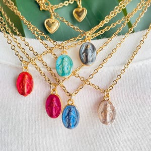 My Mini Holy Mary! Minimal Necklace/Chain with small Miraculous Madonna medal, hand painted! Handmade in Italy!