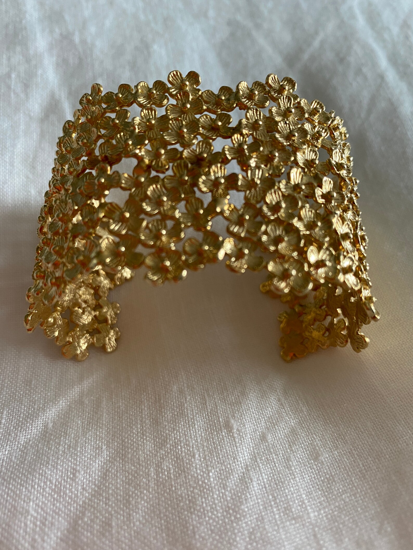 18 kt Gold Plated Flower Cuff Bracelet Etsy